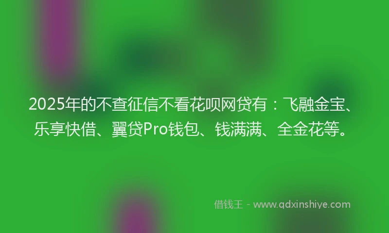 2025年的不查征信不看花呗网贷有：飞融金宝、乐享快借、翼贷Pro钱包、钱满满、全金花等。