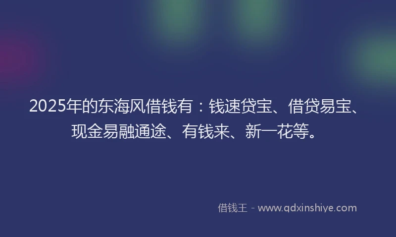 2025年的东海风借钱有：钱速贷宝、借贷易宝、现金易融通途、有钱来、新一花等。