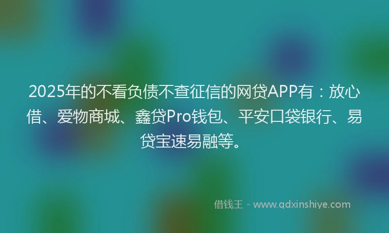 2025年的不看负债不查征信的网贷APP有：放心借、爱物商城、鑫贷Pro钱包、平安口袋银行、易贷宝速易融等。