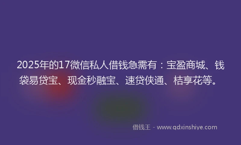 2025年的17微信私人借钱急需有：宝盈商城、钱袋易贷宝、现金秒融宝、速贷侠通、桔享花等。