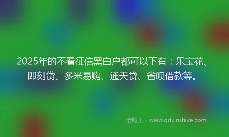 2025年的不看征信黑白户都可以下有：乐宝花、即刻贷、多米易购、通天贷、省呗借款等。