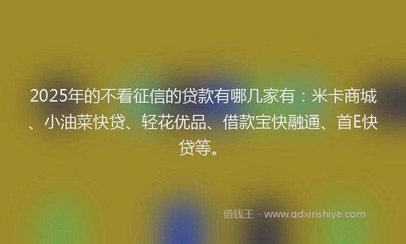 2025年的不看征信的贷款有哪几家有：米卡商城、小油菜快贷、轻花优品、借款宝快融通、首E快贷等。