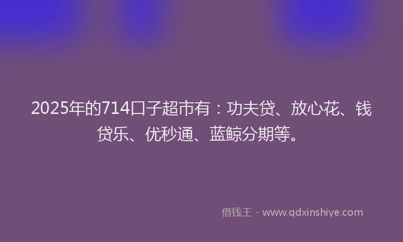 2025年的714口子超市有：功夫贷、放心花、钱贷乐、优秒通、蓝鲸分期等。