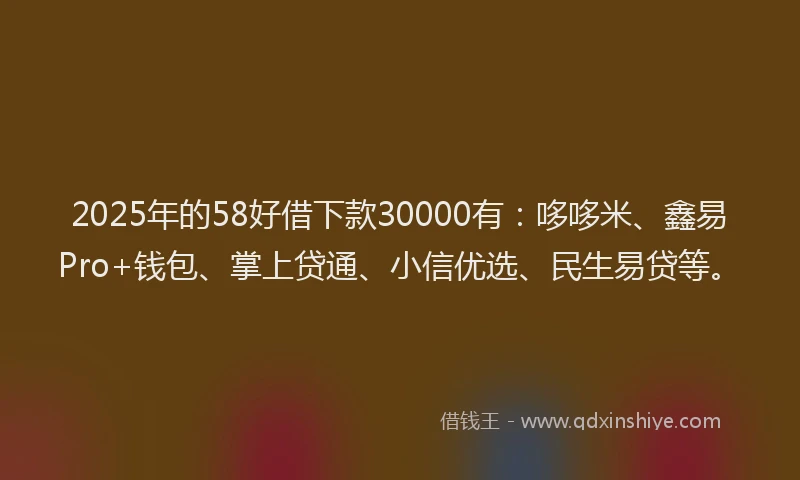 2025年的58好借下款30000有：哆哆米、鑫易Pro+钱包、掌上贷通、小信优选、民生易贷等。