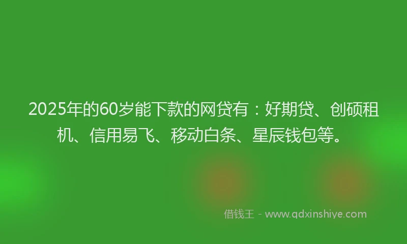 2025年的60岁能下款的网贷有：好期贷、创硕租机、信用易飞、移动白条、星辰钱包等。