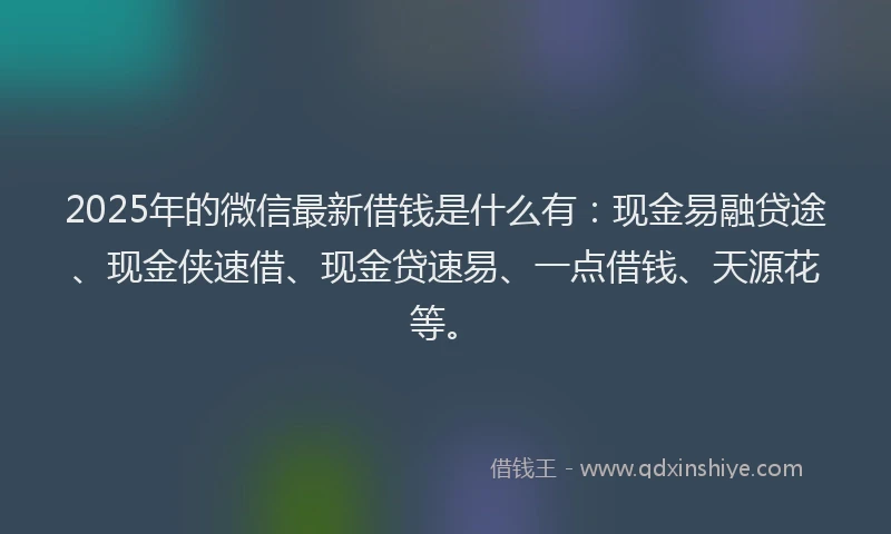 2025年的微信最新借钱是什么有：现金易融贷途、现金侠速借、现金贷速易、一点借钱、天源花等。