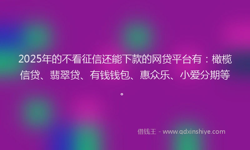 2025年的不看征信还能下款的网贷平台有：橄榄信贷、翡翠贷、有钱钱包、惠众乐、小爱分期等。