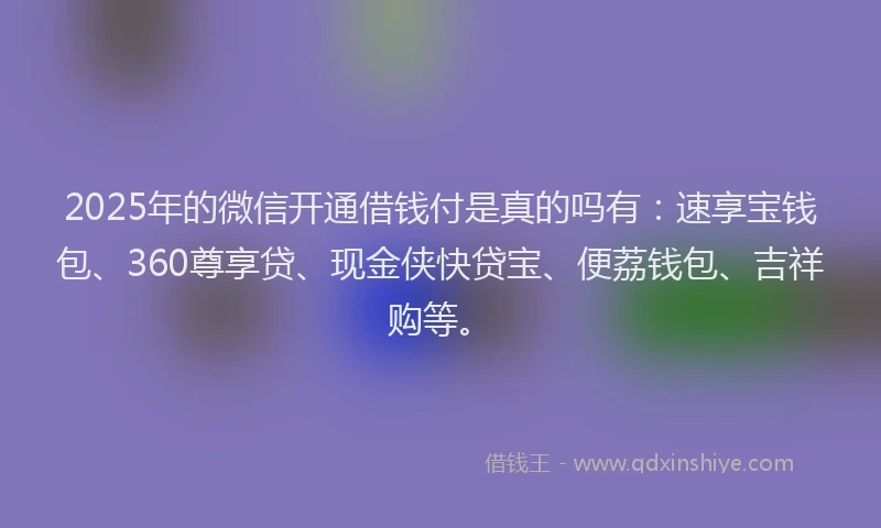 2025年的微信开通借钱付是真的吗有：速享宝钱包、360尊享贷、现金侠快贷宝、便荔钱包、吉祥购等。