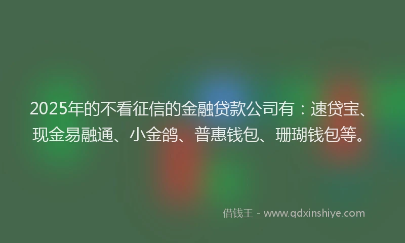 2025年的不看征信的金融贷款公司有：速贷宝、现金易融通、小金鸽、普惠钱包、珊瑚钱包等。