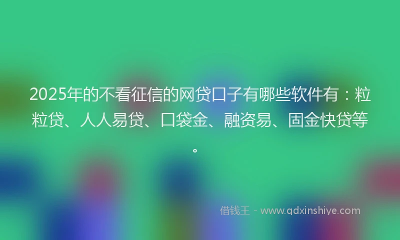 2025年的不看征信的网贷口子有哪些软件有：粒粒贷、人人易贷、口袋金、融资易、固金快贷等。