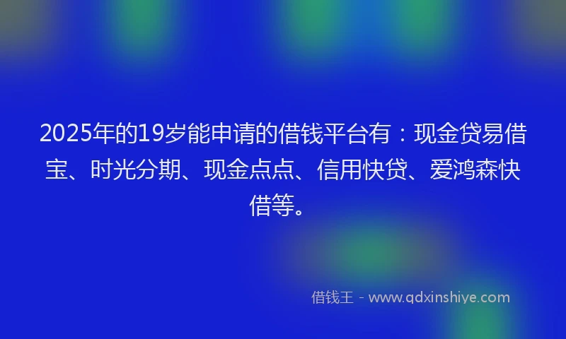 2025年的19岁能申请的借钱平台有：现金贷易借宝、时光分期、现金点点、信用快贷、爱鸿森快借等。