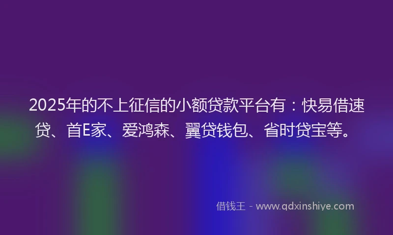 2025年的不上征信的小额贷款平台有：快易借速贷、首E家、爱鸿森、翼贷钱包、省时贷宝等。