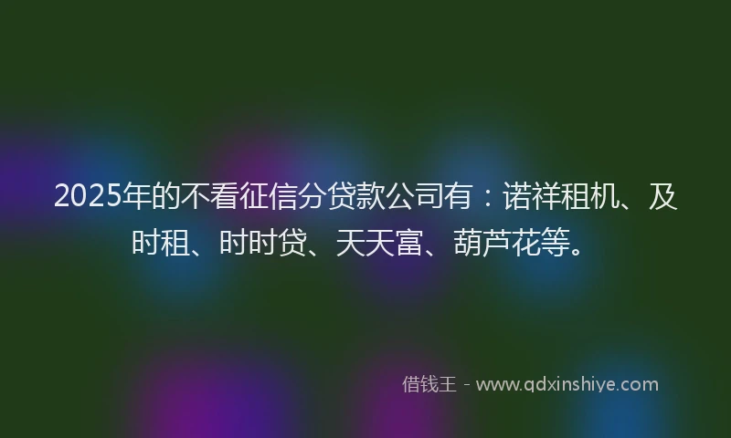 2025年的不看征信分贷款公司有：诺祥租机、及时租、时时贷、天天富、葫芦花等。