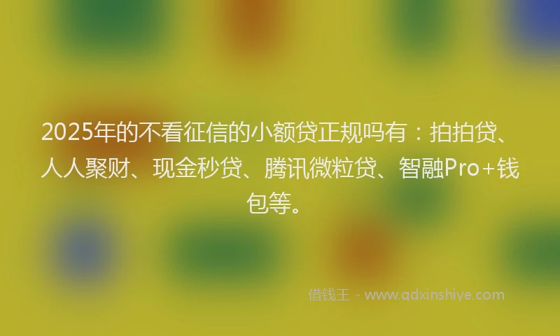 2025年的不看征信的小额贷正规吗有：拍拍贷、人人聚财、现金秒贷、腾讯微粒贷、智融Pro+钱包等。