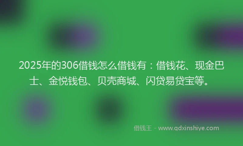 2025年的306借钱怎么借钱有：借钱花、现金巴士、金悦钱包、贝壳商城、闪贷易贷宝等。