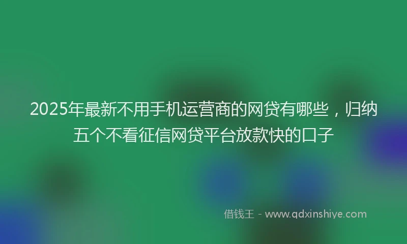 2025年最新不用手机运营商的网贷有哪些，归纳五个不看征信网贷平台放款快的口子