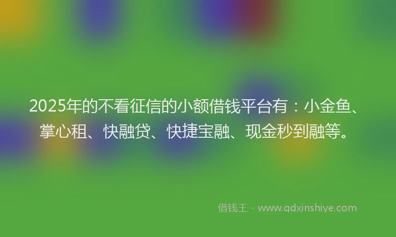 2025年的不看征信的小额借钱平台有：小金鱼、掌心租、快融贷、快捷宝融、现金秒到融等。