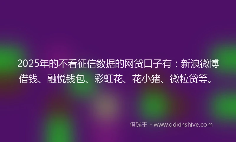 2025年的不看征信数据的网贷口子有：新浪微博借钱、融悦钱包、彩虹花、花小猪、微粒贷等。