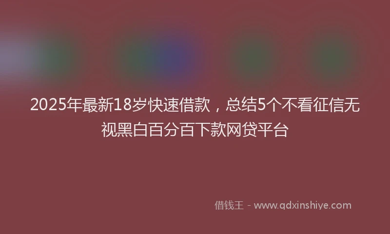 2025年最新18岁快速借款，总结5个不看征信无视黑白百分百下款网贷平台