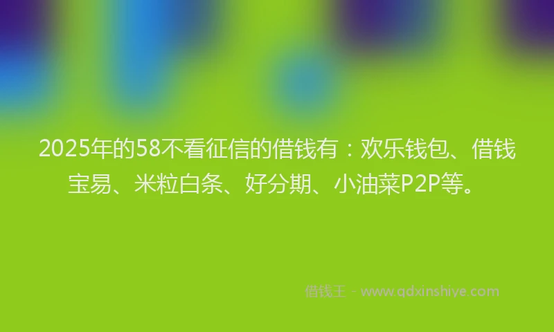 2025年的58不看征信的借钱有：欢乐钱包、借钱宝易、米粒白条、好分期、小油菜P2P等。