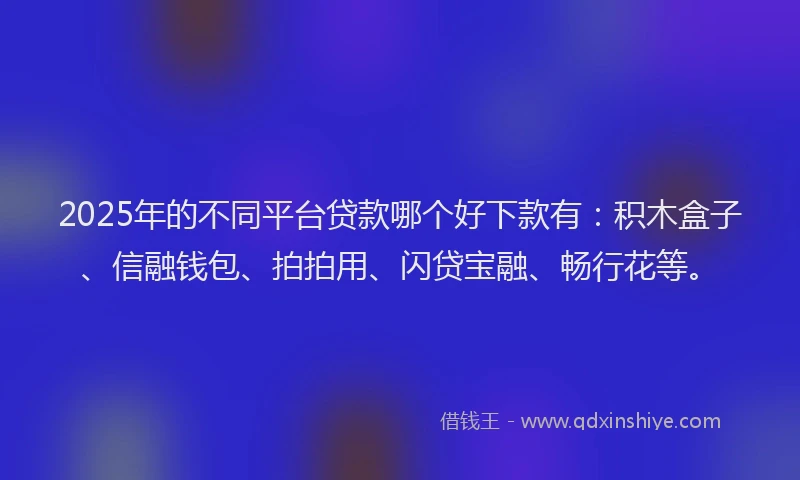 2025年的不同平台贷款哪个好下款有：积木盒子、信融钱包、拍拍用、闪贷宝融、畅行花等。