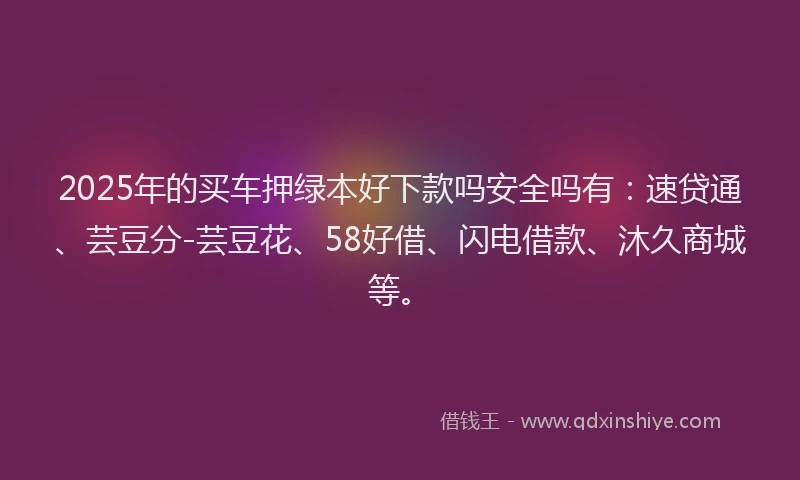 2025年的买车押绿本好下款吗安全吗有：速贷通、芸豆分-芸豆花、58好借、闪电借款、沐久商城等。