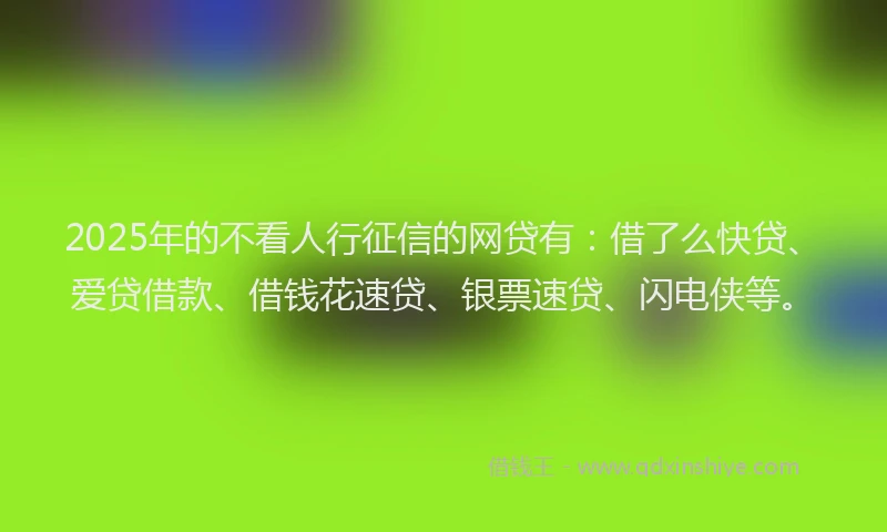 2025年的不看人行征信的网贷有：借了么快贷、爱贷借款、借钱花速贷、银票速贷、闪电侠等。