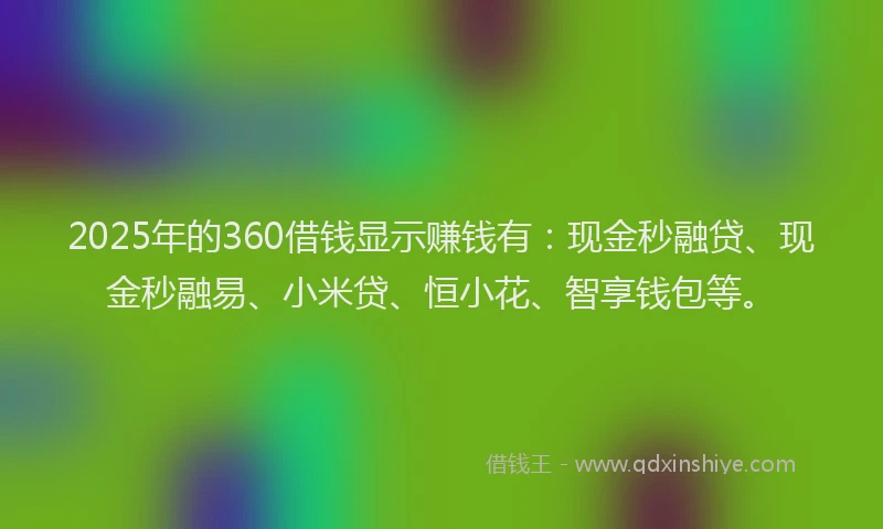 2025年的360借钱显示赚钱有：现金秒融贷、现金秒融易、小米贷、恒小花、智享钱包等。