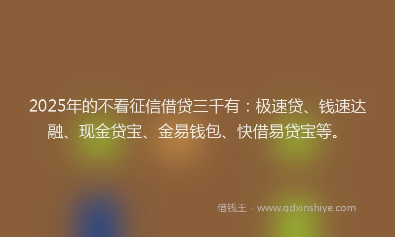 2025年的不看征信借贷三千有：极速贷、钱速达融、现金贷宝、金易钱包、快借易贷宝等。