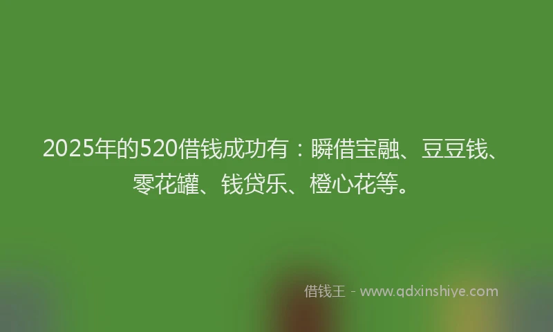 2025年的520借钱成功有：瞬借宝融、豆豆钱、零花罐、钱贷乐、橙心花等。