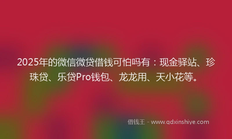 2025年的微信微贷借钱可怕吗有：现金驿站、珍珠贷、乐贷Pro钱包、龙龙用、天小花等。