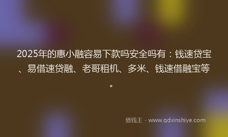 2025年的惠小融容易下款吗安全吗有：钱速贷宝、易借速贷融、老哥租机、多米、钱速借融宝等。