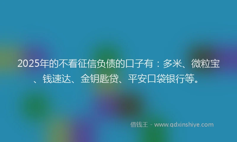 2025年的不看征信负债的口子有：多米、微粒宝、钱速达、金钥匙贷、平安口袋银行等。