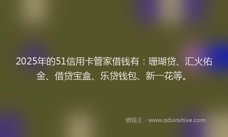 2025年的51信用卡管家借钱有：珊瑚贷、汇火佑金、借贷宝盒、乐贷钱包、新一花等。