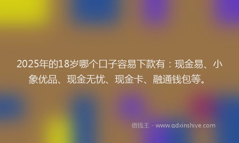 2025年的18岁哪个口子容易下款有：现金易、小象优品、现金无忧、现金卡、融通钱包等。