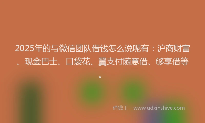 2025年的与微信团队借钱怎么说呢有：沪商财富、现金巴士、口袋花、翼支付随意借、够享借等。