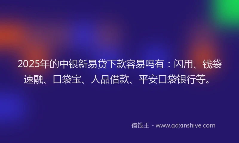2025年的中银新易贷下款容易吗有：闪用、钱袋速融、口袋宝、人品借款、平安口袋银行等。