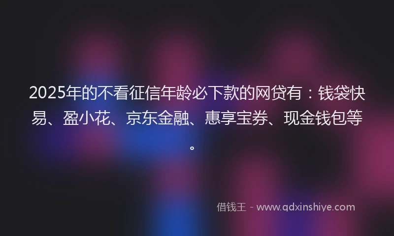 2025年的不看征信年龄必下款的网贷有：钱袋快易、盈小花、京东金融、惠享宝券、现金钱包等。