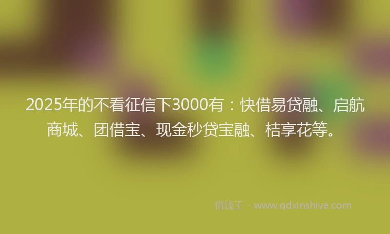 2025年的不看征信下3000有：快借易贷融、启航商城、团借宝、现金秒贷宝融、桔享花等。