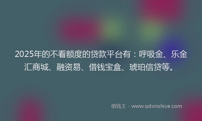 2025年的不看额度的贷款平台有：呼吸金、乐金汇商城、融资易、借钱宝盒、琥珀信贷等。