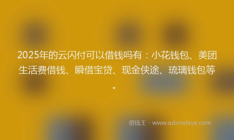 2025年的云闪付可以借钱吗有：小花钱包、美团生活费借钱、瞬借宝贷、现金侠途、琉璃钱包等。
