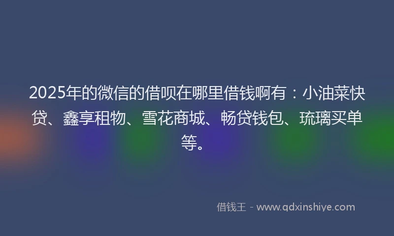 2025年的微信的借呗在哪里借钱啊有：小油菜快贷、鑫享租物、雪花商城、畅贷钱包、琉璃买单等。