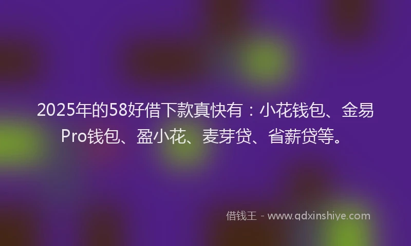2025年的58好借下款真快有：小花钱包、金易Pro钱包、盈小花、麦芽贷、省薪贷等。