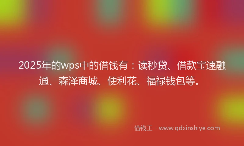 2025年的wps中的借钱有：读秒贷、借款宝速融通、森泽商城、便利花、福禄钱包等。