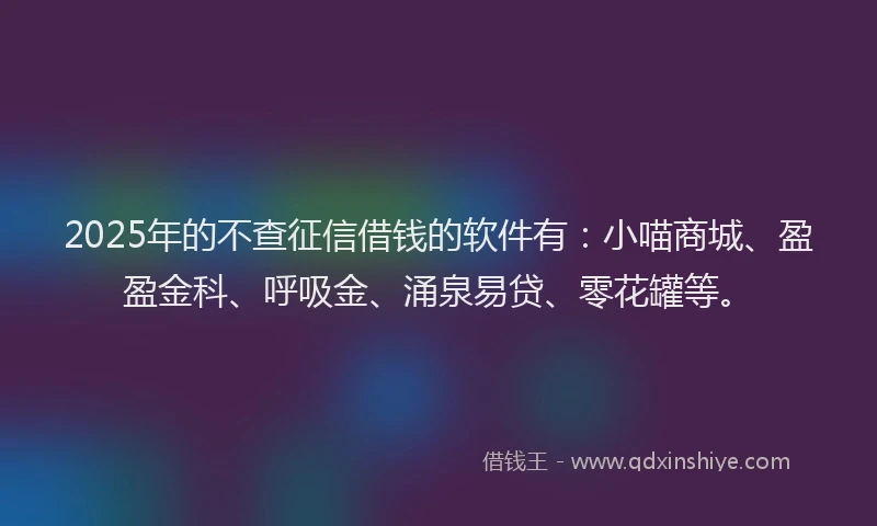 2025年的不查征信借钱的软件有：小喵商城、盈盈金科、呼吸金、涌泉易贷、零花罐等。