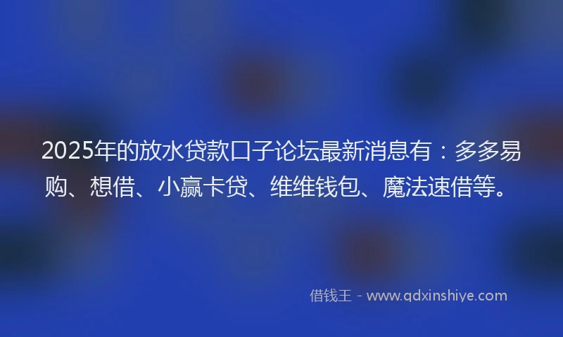 2025年的放水贷款口子论坛最新消息有：多多易购、想借、小赢卡贷、维维钱包、魔法速借等。