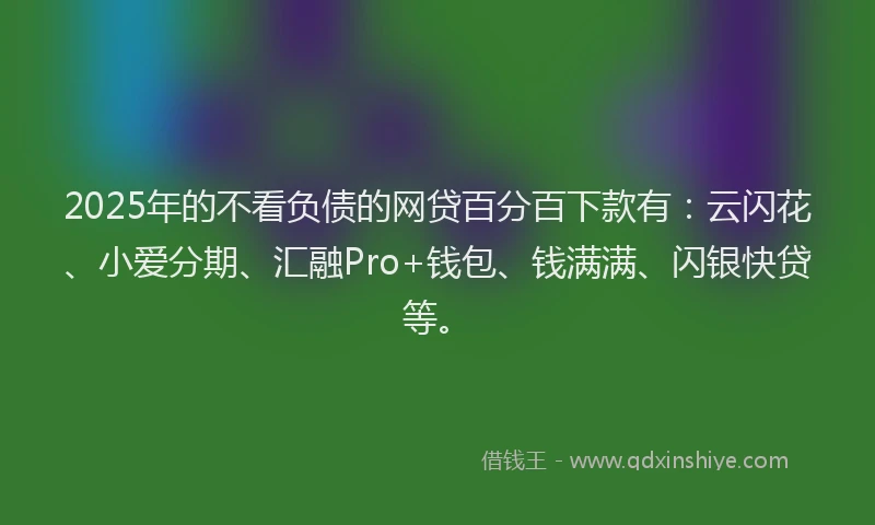 2025年的不看负债的网贷百分百下款有：云闪花、小爱分期、汇融Pro+钱包、钱满满、闪银快贷等。