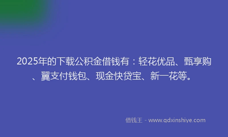 2025年的下载公积金借钱有：轻花优品、甄享购、翼支付钱包、现金快贷宝、新一花等。