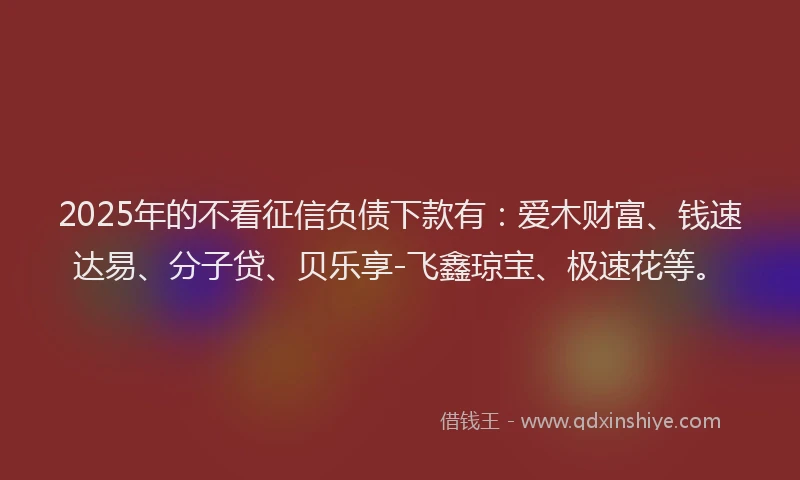 2025年的不看征信负债下款有：爱木财富、钱速达易、分子贷、贝乐享-飞鑫琼宝、极速花等。
