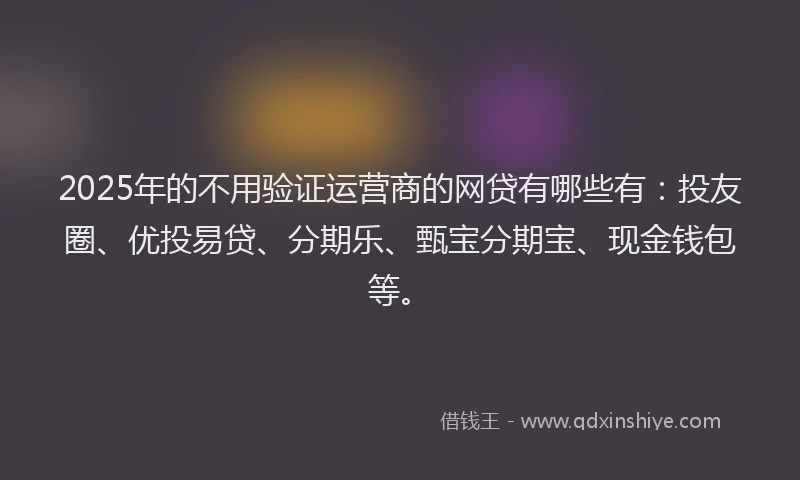 2025年的不用验证运营商的网贷有哪些有：投友圈、优投易贷、分期乐、甄宝分期宝、现金钱包等。